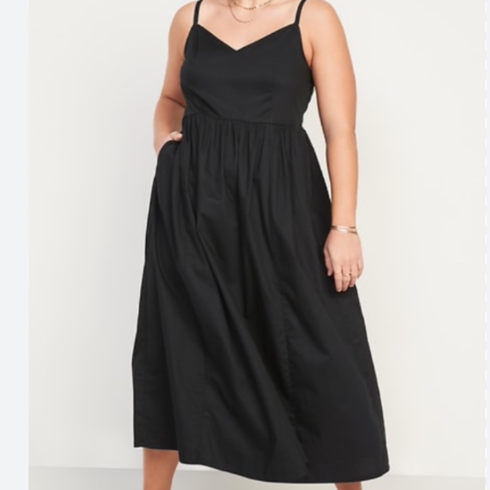 Old Navy Black  Maxi Swing Dress Cotton Poplin  w/Pockets - Size Large- EUC